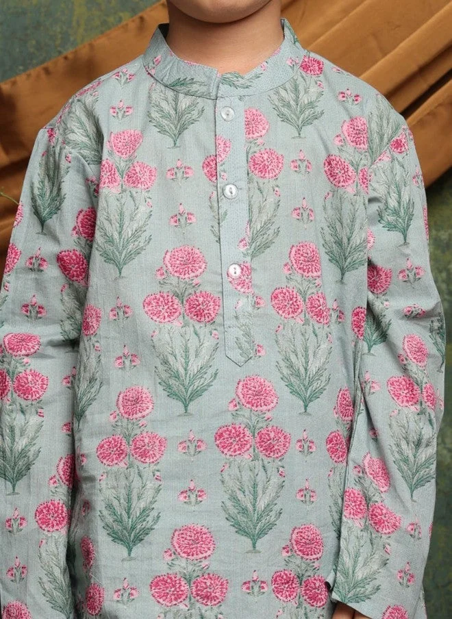 Saka Designs Floral Printed Cotton Kurta with Dhoti Pant for Boys