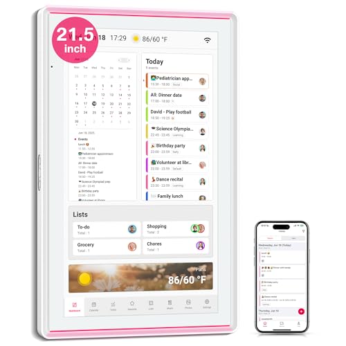 BIGASUO 21.5 Inch Digital Calendar, Full HD Touchscreen Smart Planner for Family Schedules - Wall Mount, Great for Seamless Daily Planning & Household Organization, with LED Reminder Light - Image 1