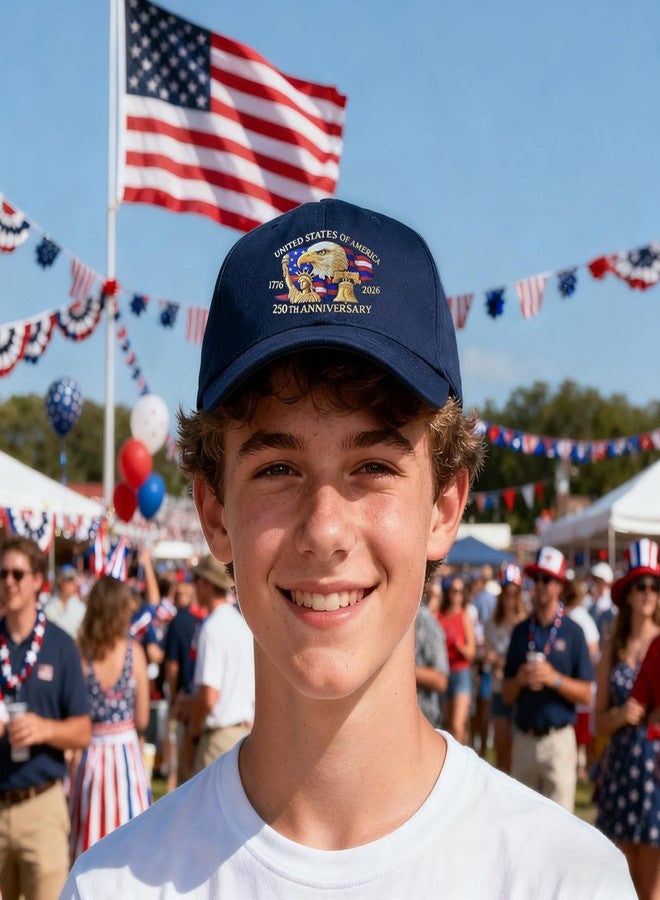 BADAO 250th Anniversary USA Hat,United States 250th Anniversary Hats,Patriotic Hats for Men Women Bald Eagle Printed Baseball Cap,Adjustable Retro 250 Year American Hat,US 250 Anniversarys Celebration Hats - Image 3