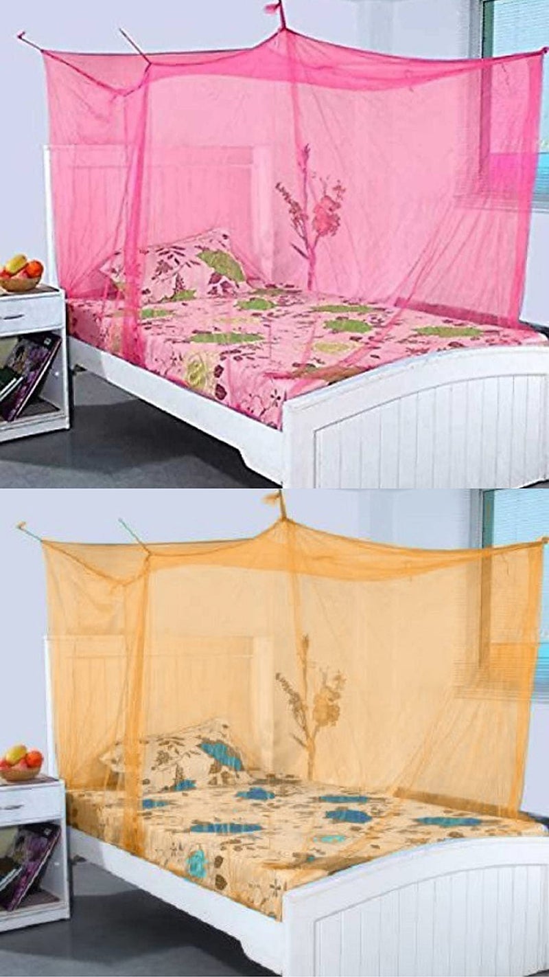Neekshaa Combo Pack Mosquito Net for Single Bed Nylon Mosquito Net for Baby | Bedroom | Family_Size-6x3 FT_Color-Pink,Orange - Image 1
