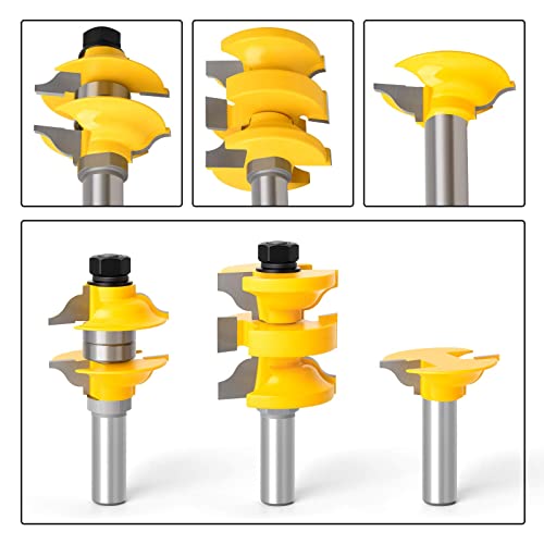 MEIGGTOOL Router Bit Set 1/2-Inch Shank, 3Pcs/Set Extended Tenon Entry Door Rail and Stile Woodworking Milling Cutter Door - Image 5