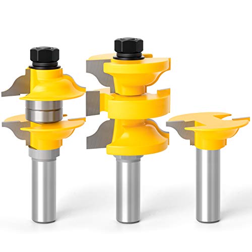 MEIGGTOOL Router Bit Set 1/2-Inch Shank, 3Pcs/Set Extended Tenon Entry Door Rail and Stile Woodworking Milling Cutter Door - Image 1