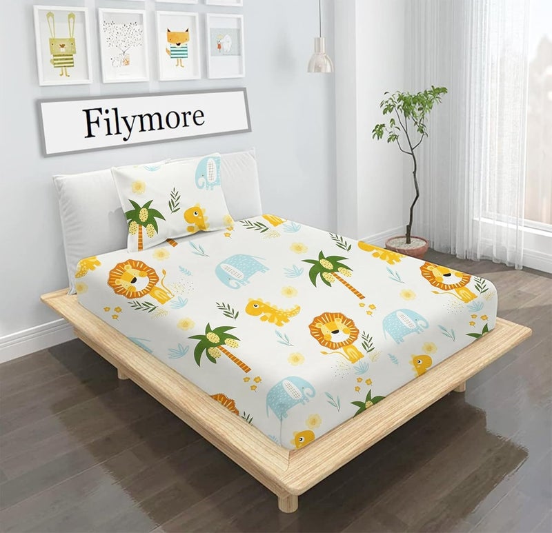 Filymore Cute Animal 3-Piece Kids Bedding Set – Single Bed Comforter, Matching Bedsheet & Pillow Cover – Soft Off-White Design for Children’s Room(90X60) inch - Image 2