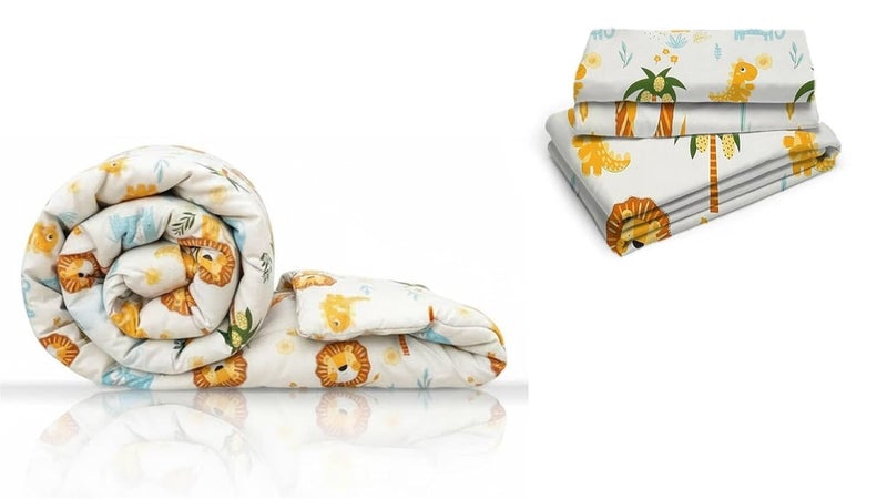 Filymore Cute Animal 3-Piece Kids Bedding Set – Single Bed Comforter, Matching Bedsheet & Pillow Cover – Soft Off-White Design for Children’s Room(90X60) inch - Image 1