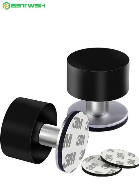 2 Pack Door Stoppers Stop with Extra Stickers, Self-Adhesive Door Stops with Black Rubber Bumper & Stainless Steel Body - Heavy Duty Door Knob Wall Protector Sound Dampening for Home & Office Use