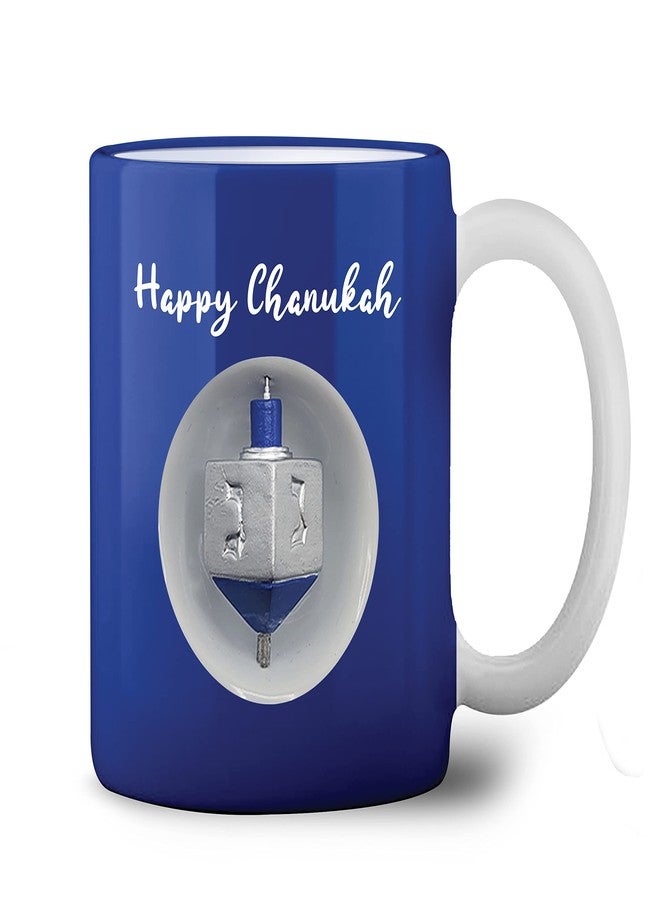 Ner Mitzvah Spinning Hanukkah Dreidel Mug - Happy Hanukkah Decorations - Blue & White Hanukkah Party Favors Idea - Image 1