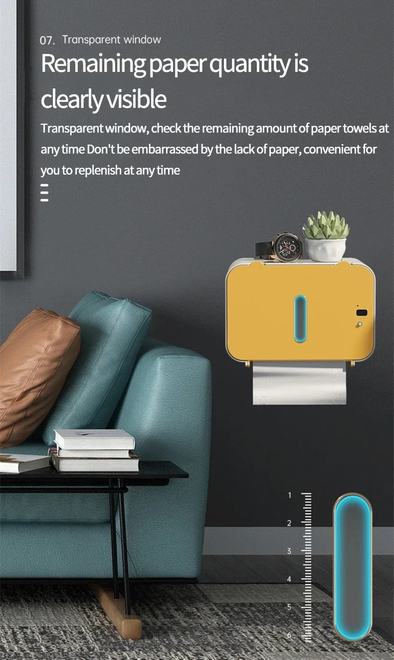 Bizimevde Wall Mounted Automatic Sensor Tissue Box Induction Roll Paper Towel Holder Bathroom Smart Tissue Box Rack Toilet