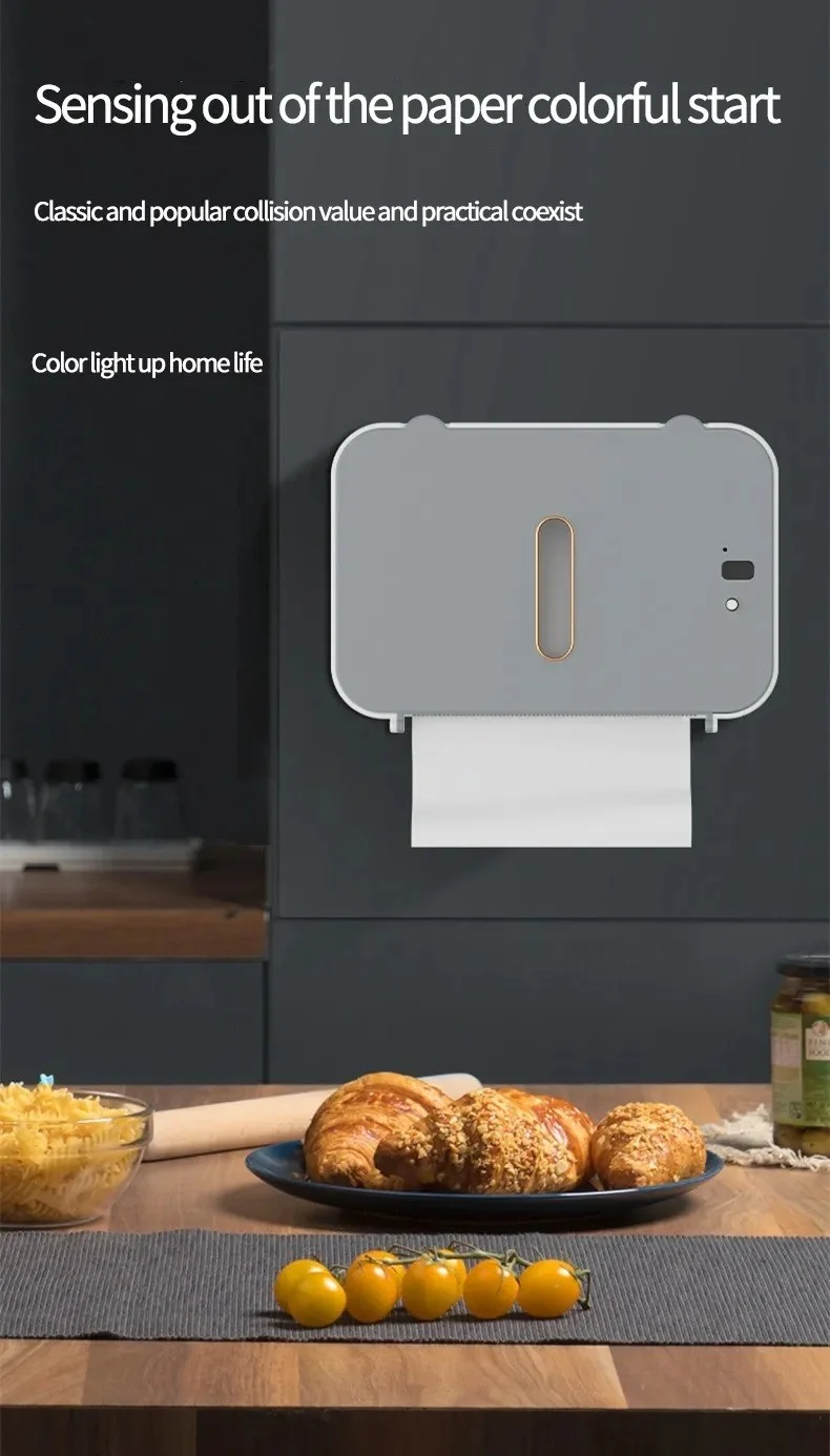 Bizimevde Wall Mounted Automatic Sensor Tissue Box Induction Roll Paper Towel Holder Bathroom Smart Tissue Box Rack Toilet