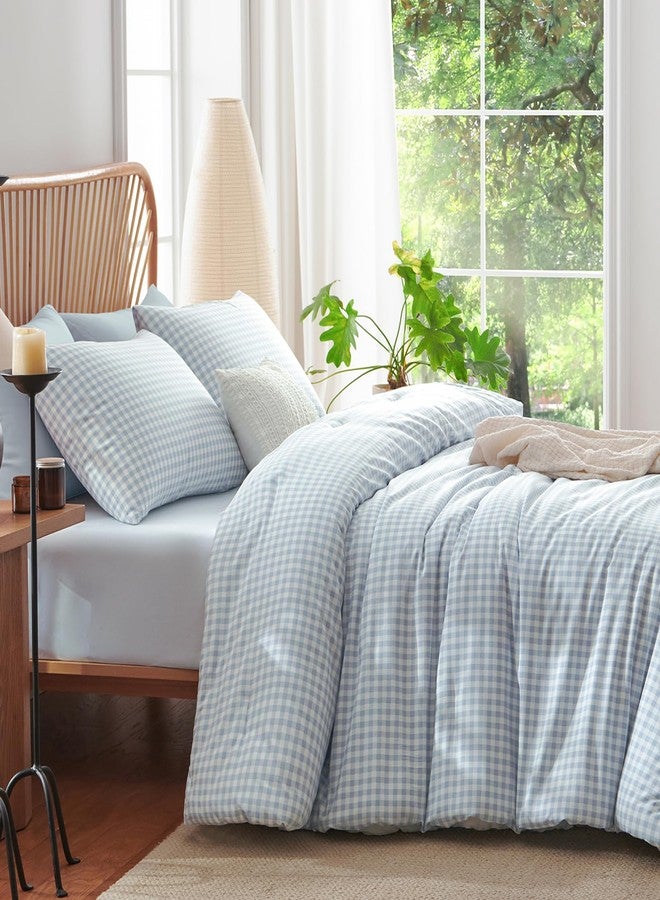 Nayoroom Gingham Comforter Set Full Size Blue Plaid Checkered Dorm Bedding Set 3 Pieces Soft Lightweight Farmhouse Grid Comforter for All Seasons (1 Comforter, 2 Pillowcases) - Image 5