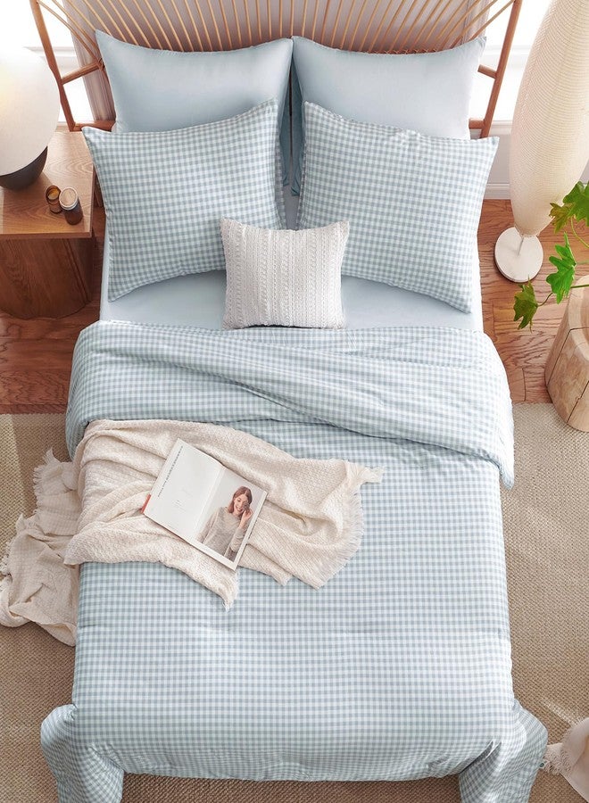 Nayoroom Gingham Comforter Set Full Size Blue Plaid Checkered Dorm Bedding Set 3 Pieces Soft Lightweight Farmhouse Grid Comforter for All Seasons (1 Comforter, 2 Pillowcases) - Image 4