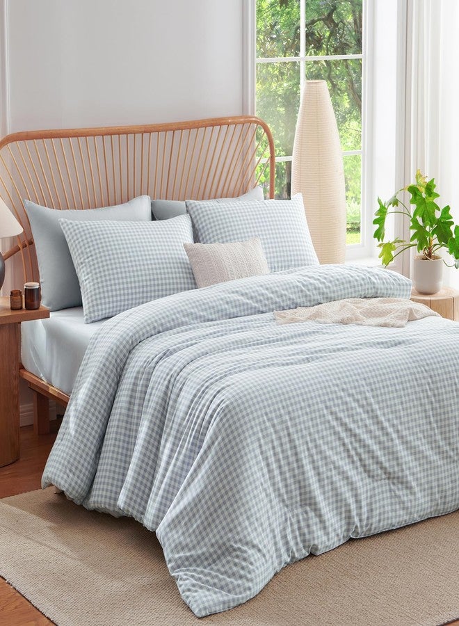 Nayoroom Gingham Comforter Set Full Size Blue Plaid Checkered Dorm Bedding Set 3 Pieces Soft Lightweight Farmhouse Grid Comforter for All Seasons (1 Comforter, 2 Pillowcases) - Image 2