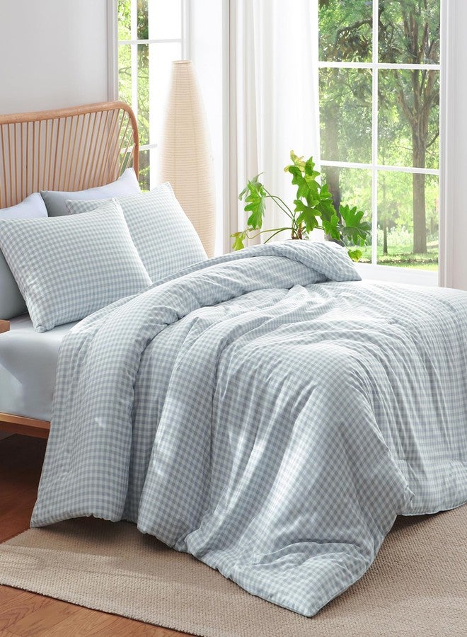 Nayoroom Gingham Comforter Set Full Size Blue Plaid Checkered Dorm Bedding Set 3 Pieces Soft Lightweight Farmhouse Grid Comforter for All Seasons (1 Comforter, 2 Pillowcases) - Image 3