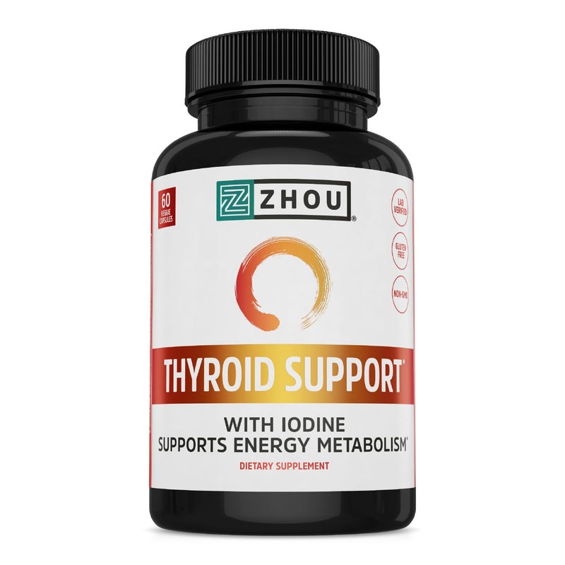 Zhou Thyroid Support Thyroid Supplement for Women Men with Zinc Iodine Selenium Metabolic Health Thyroid Complex with Ashwagandha Kelp 60 Veggie Capsules Pack of 1