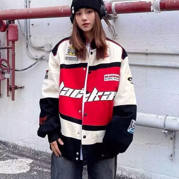 Vintage American Racing Jacket Spring Fashion for Women Red 