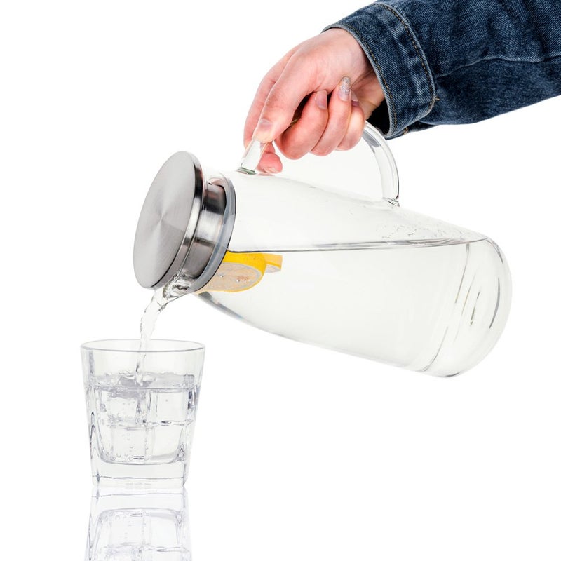 Purefold 80 Ounces Glass Pitcher with Lid, Hot/Cold Water Jug, Juice and Iced Tea Beverage Carafe - Image 3