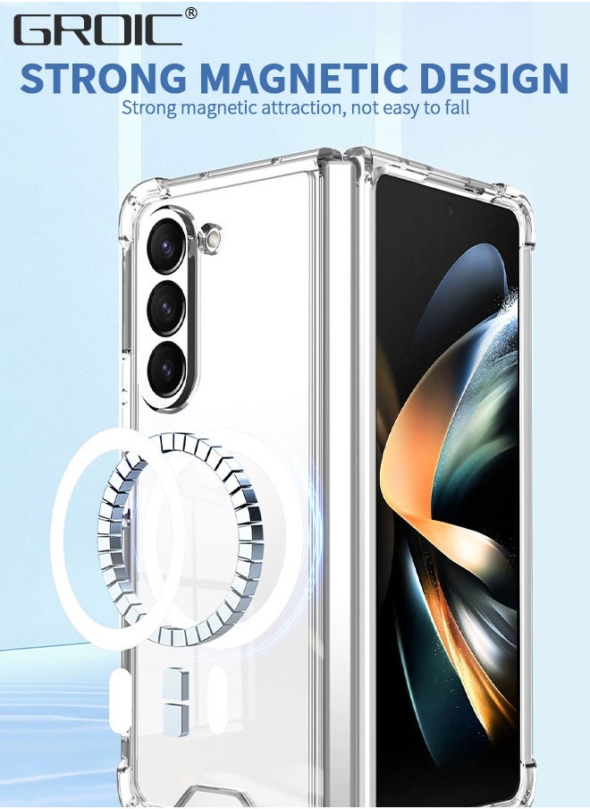 GROIC - For Samsung Galaxy Z Fold 5 Magnetic Clear Case, Compatible with Wireless Charger and Magsafe Card Wallet, Simplistic Transparent Shockproof and Drop-Proof Phone Cover,All-inclusive Transparent Shell - Image 1