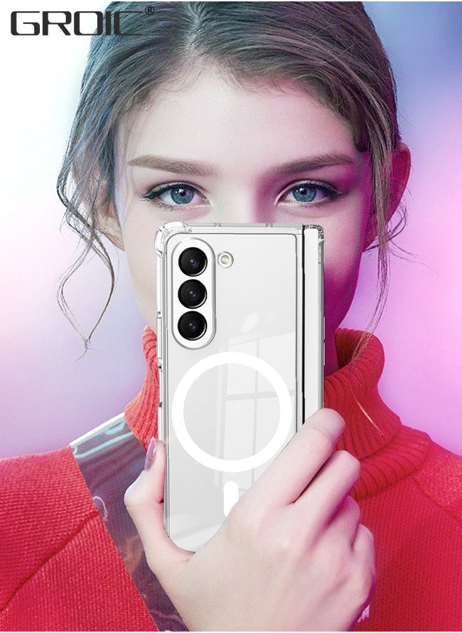 GROIC - For Samsung Galaxy Z Fold 5 Magnetic Clear Case, Compatible with Wireless Charger and Magsafe Card Wallet, Simplistic Transparent Shockproof and Drop-Proof Phone Cover,All-inclusive Transparent Shell - Image 1