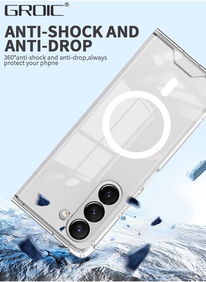 GROIC - For Samsung Galaxy Z Fold 5 Magnetic Clear Case, Compatible with Wireless Charger and Magsafe Card Wallet, Simplistic Transparent Shockproof and Drop-Proof Phone Cover,All-inclusive Transparent Shell - Image 1