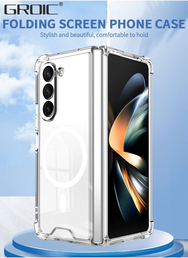 GROIC - For Samsung Galaxy Z Fold 5 Magnetic Clear Case, Compatible with Wireless Charger and Magsafe Card Wallet, Simplistic Transparent Shockproof and Drop-Proof Phone Cover,All-inclusive Transparent Shell - Image 1