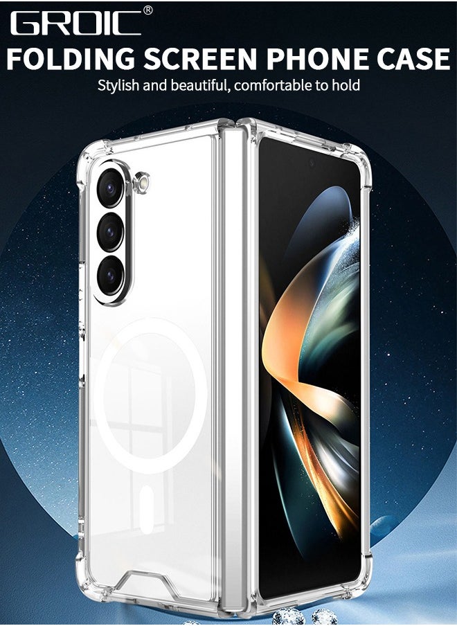 GROIC - For Samsung Galaxy Z Fold 5 Magnetic Clear Case, Compatible with Wireless Charger and Magsafe Card Wallet, Simplistic Transparent Shockproof and Drop-Proof Phone Cover,All-inclusive Transparent Shell - Image 1