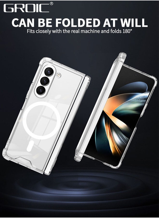GROIC - For Samsung Galaxy Z Fold 5 Magnetic Clear Case, Compatible with Wireless Charger and Magsafe Card Wallet, Simplistic Transparent Shockproof and Drop-Proof Phone Cover,All-inclusive Transparent Shell - Image 1