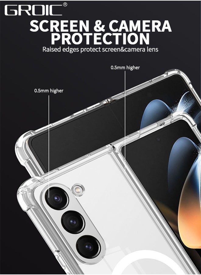 GROIC - For Samsung Galaxy Z Fold 5 Magnetic Clear Case, Compatible with Wireless Charger and Magsafe Card Wallet, Simplistic Transparent Shockproof and Drop-Proof Phone Cover,All-inclusive Transparent Shell - Image 1