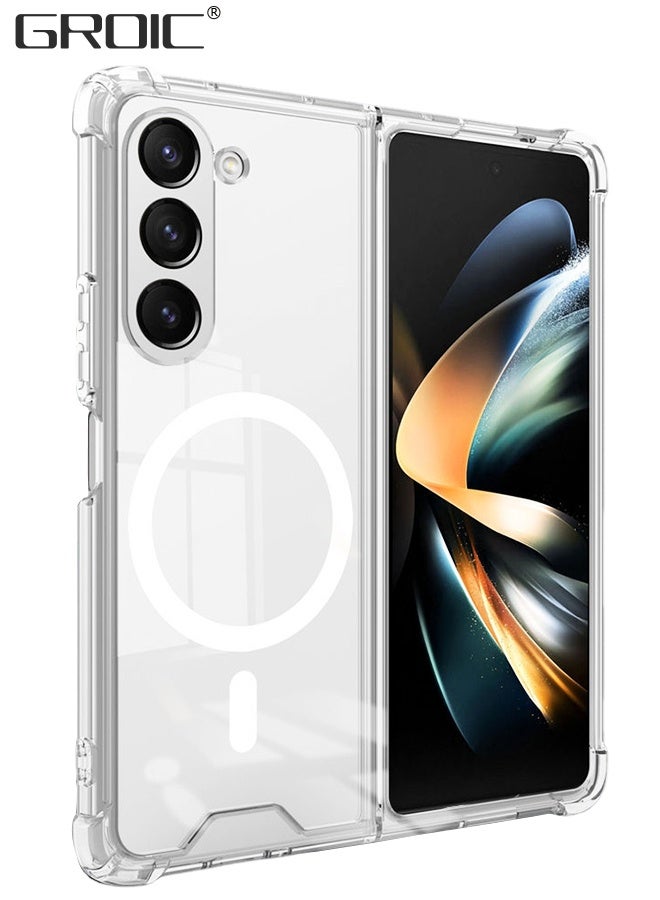 GROIC For Samsung Galaxy Z Fold 5 Magnetic Clear Case, Compatible with Wireless Charger and Magsafe Card Wallet, Simplistic Transparent Shockproof and Drop-Proof Phone Cover,All-inclusive Transparent Shell - Image 1