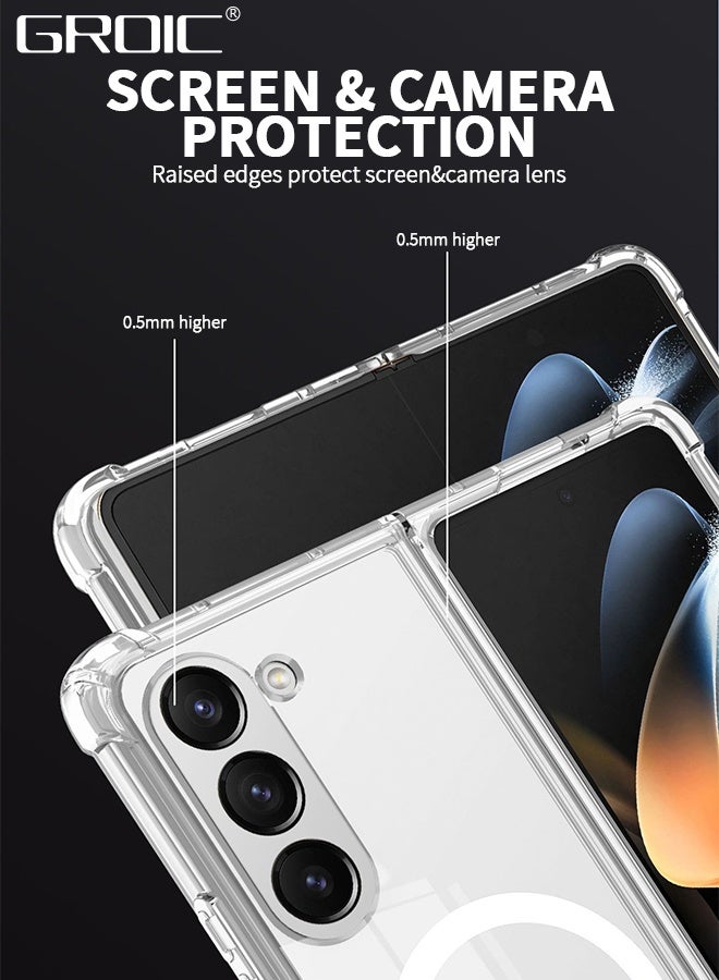 GROIC For Samsung Galaxy Z Fold 5 Magnetic Clear Case, Compatible with Wireless Charger and Magsafe Card Wallet, Simplistic Transparent Shockproof and Drop-Proof Phone Cover,All-inclusive Transparent Shell - Image 4