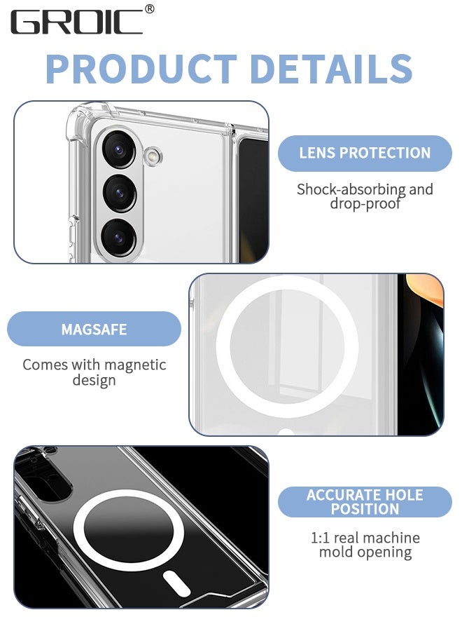 GROIC For Samsung Galaxy Z Fold 5 Magnetic Clear Case, Compatible with Wireless Charger and Magsafe Card Wallet, Simplistic Transparent Shockproof and Drop-Proof Phone Cover,All-inclusive Transparent Shell - Image 3