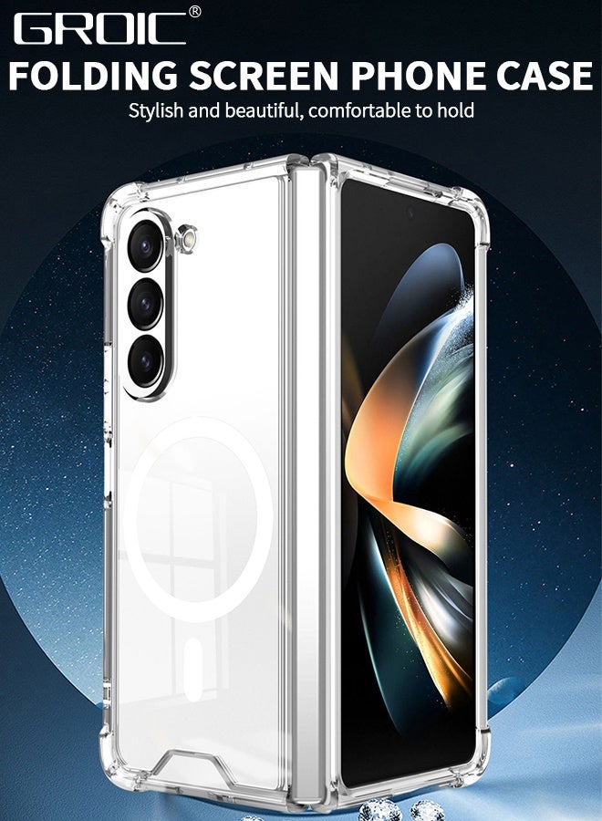 GROIC For Samsung Galaxy Z Fold 5 Magnetic Clear Case, Compatible with Wireless Charger and Magsafe Card Wallet, Simplistic Transparent Shockproof and Drop-Proof Phone Cover,All-inclusive Transparent Shell - Image 2