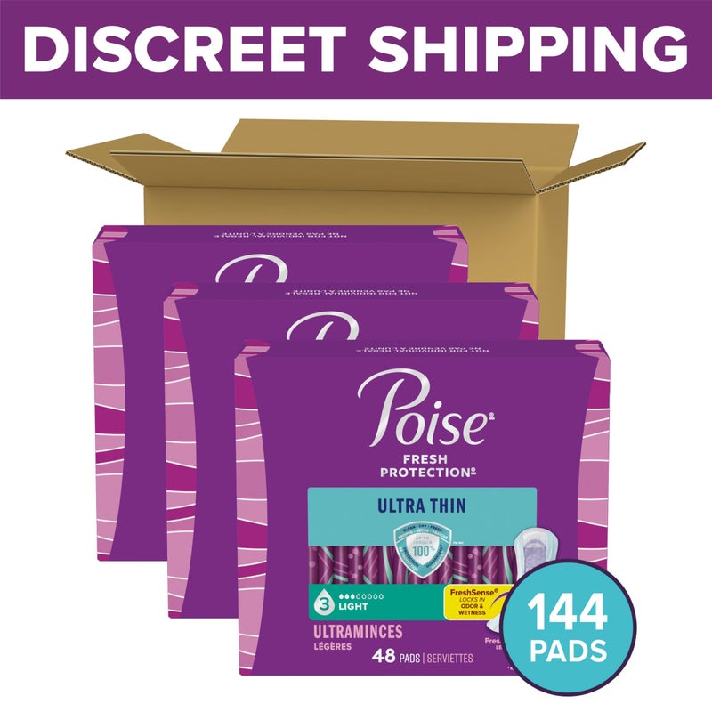 Poise وسادات بويز فائقة النحافة لعدم التحكم في البول ووسادات ما بعد الولادة لتسربات المثانة، 3 قطرات امتصاص خفيف، طول عادي، 144 قطعة، قد يختلف التعبئة - Image 2
