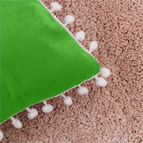 CottonFry Set of 2 Cushion Covers/Throw Pillow Covers Size 20"X20" Inches with Pom Poms, Soft Square Velvet Pillowcases Home Decor (Green, Pack of 2) - Image 4