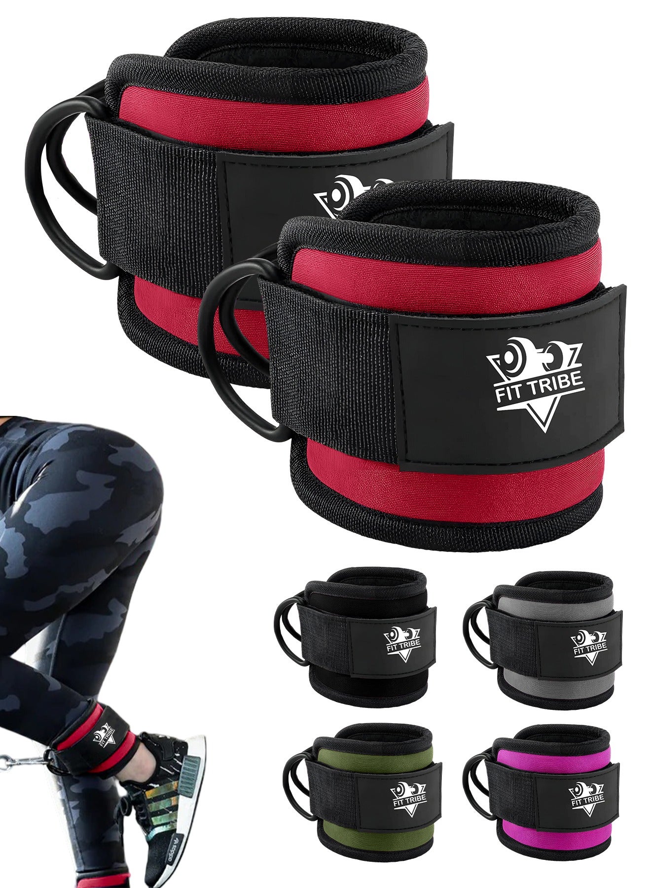 Ankle Straps for Cable Machine 2pcs - Kickback Straps For Leg & Glute Workouts - Durable, Adjustable Leg Strap for Strengthening Hamstrings, Thighs, and Calves - Perfect for Resistance Training & Gym Exercises (Red)