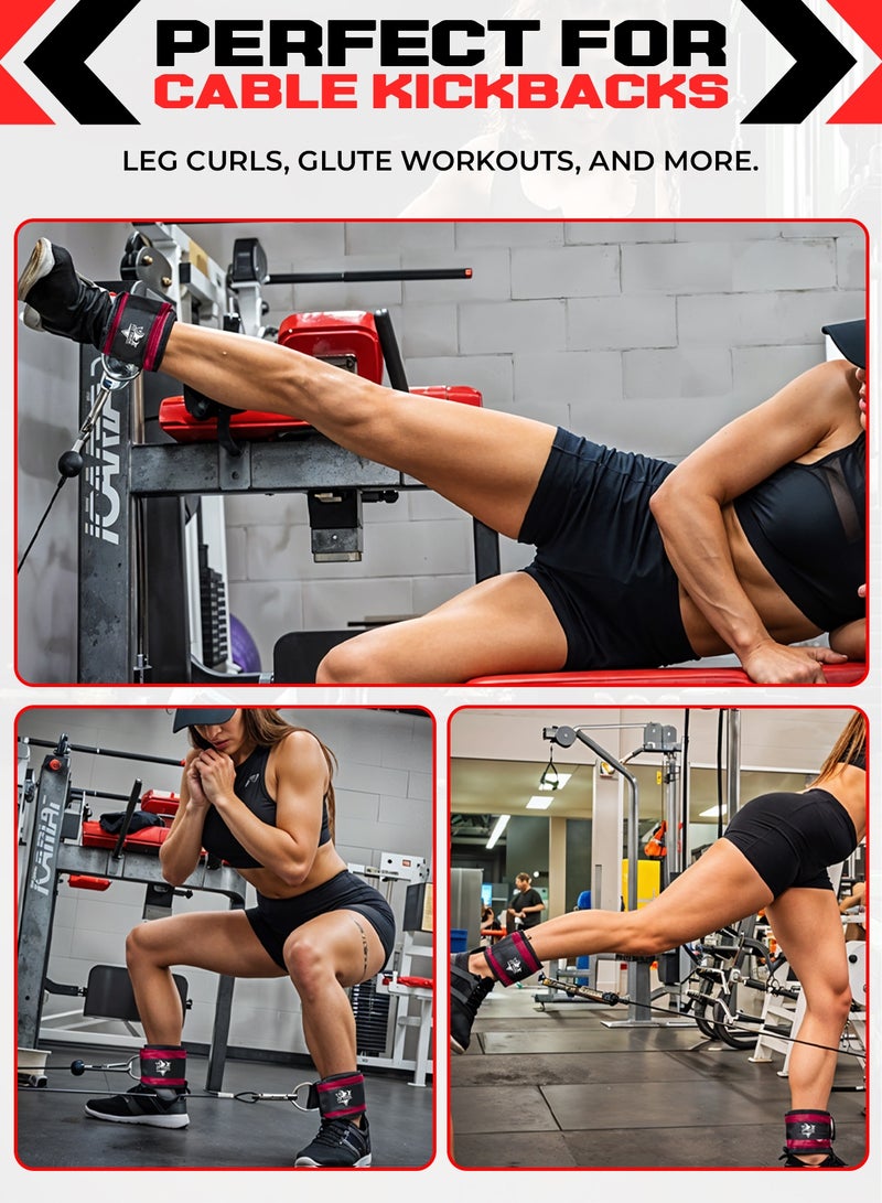 FIT TRIBE Ankle Straps for Cable Machine 2pcs - Kickback Straps For Leg & Glute Workouts - Durable, Adjustable Leg Strap for Strengthening Hamstrings, Thighs, and Calves - Perfect for Resistance Training & Gym Exercises (Red) - Image 3