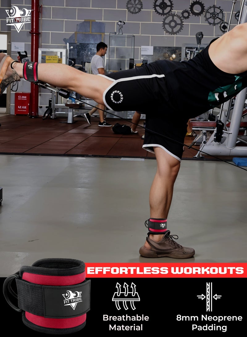 FIT TRIBE Ankle Straps for Cable Machine 2pcs - Kickback Straps For Leg & Glute Workouts - Durable, Adjustable Leg Strap for Strengthening Hamstrings, Thighs, and Calves - Perfect for Resistance Training & Gym Exercises (Red) - Image 5