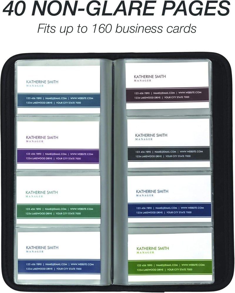Samsill Professional Business Card Organizer with Padded Cover Card Holder for 160 Cards Black - Image 3