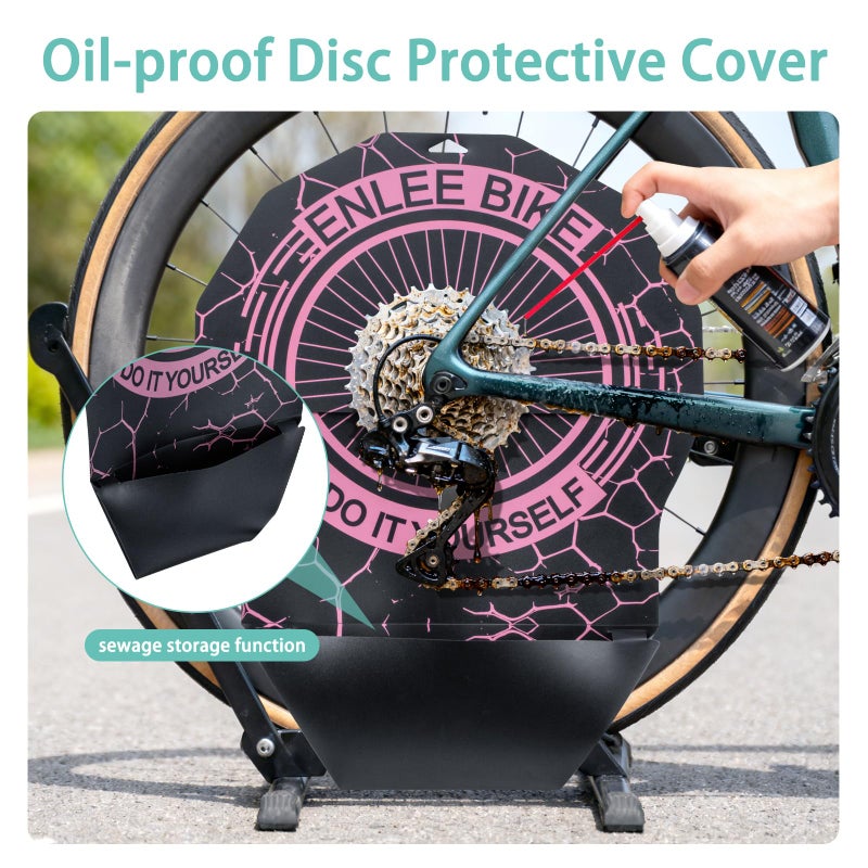 ENLEE Bike Disc Brake Cover AntiOil Stain Guard for Disc Brakes HeatResistant PP Cleaning Cover Protector with Sewage Storage Function Universal Fit All Bicycles Pink - Image 4