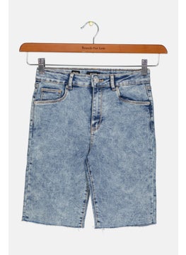 Hudson Kids Girl Washed Denim Short, Wash Blue  - Image 1
