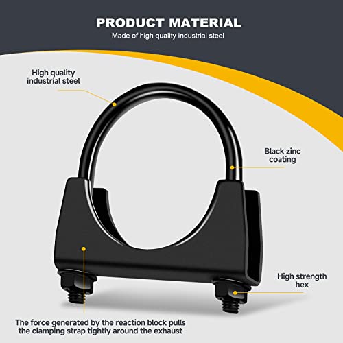 XIEKRAB 2Pcs Heavy Duty 2 inch Muffler Clamps Rustproof, 2" Exhaust Pipe Diameter, Black Saddle Style U-Bolt Clamp - Image 4
