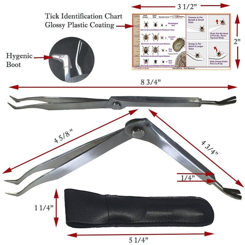eTradewinds Tick Remover Tool Kit Tweezers & Tick Identifier Card - Hygienic All Stainless Steel Tick Removal Instrument Ideal for Human, Dog, Cat & General Pet Tick Puller w/Leather Case - Image 4