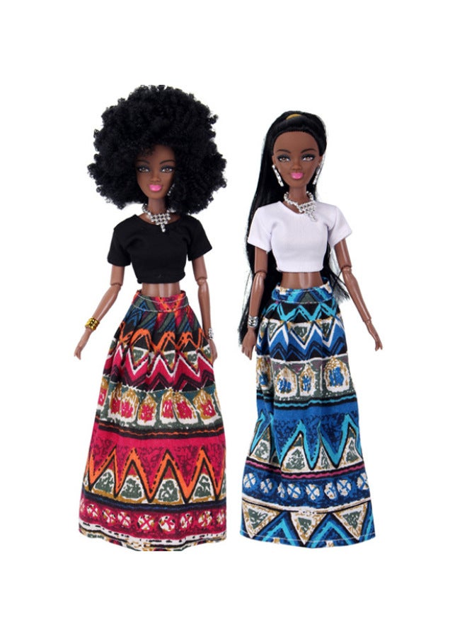 African Black Doll Multi-jointed Black Skin Barbies Dolls Toy Plastic Figurines Playsets Collectibles Gifts For Girls-Color:Black Lace Top Trousers - Image 1