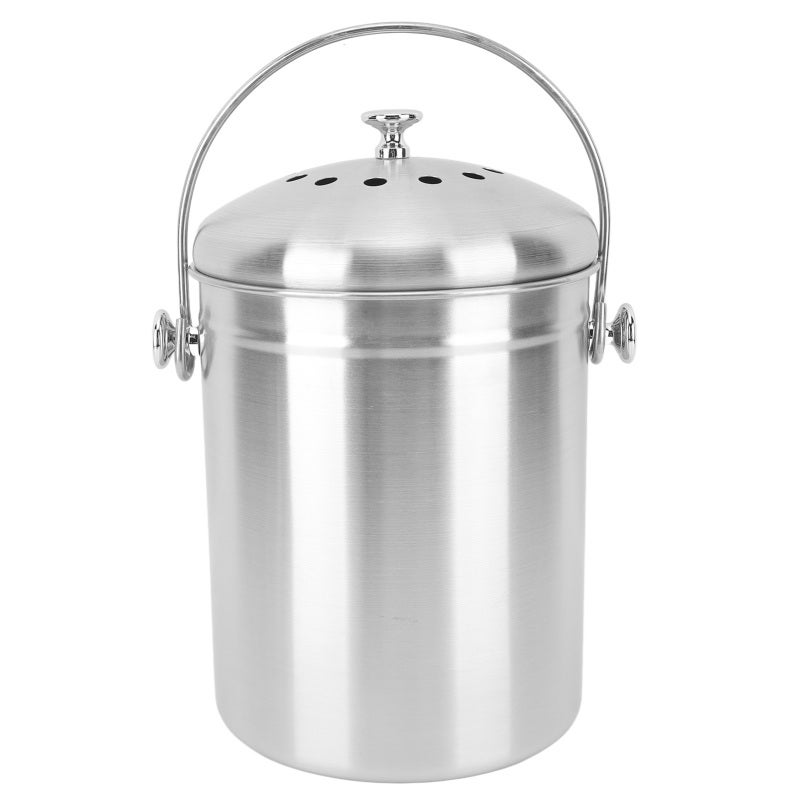 Countertop Compost Bin: 1 Stainless Steel Pail With Charcoal Filter - Odor Control Sleek Design Easy Clean Food Waste Bin for Home Kitchen Countertop - Image 1