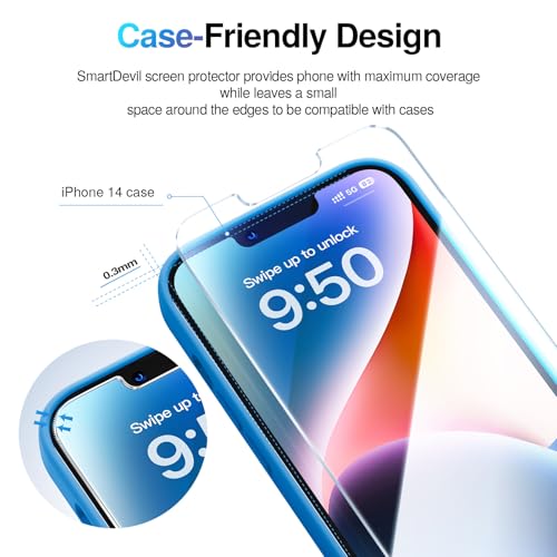 SMARTDEVIL 2 Pack Screen Protector for iPhone 13 / iPhone 13 Pro/iPhone 14 (6.1 Inch), Tempered Glass HD Clear Film, Easy Installation, Dust-Free & Bubble-Free - Image 5