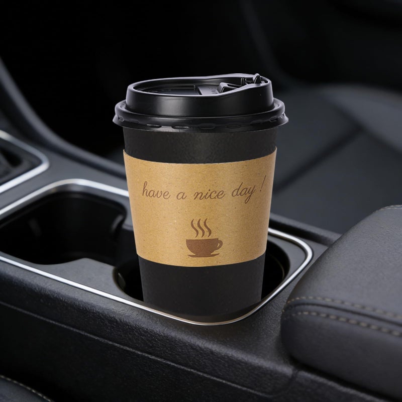 BYSNOW 50 Pack 20 oz Disposable Coffee Cups with Lids, Paper Hot Coffee Cups with Sleeve and Straw, To Go Cups for Home, Office and Party (Black 20oz) - Image 5