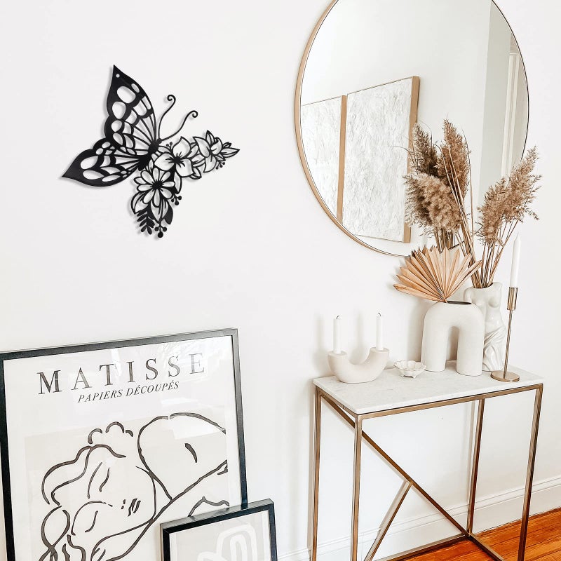 EZ4ENCE Butterfly Decoration Wall Art Boho Home Decor Hanging Appearance Metal Flower for Bedroom Living Room Wall,Black(Medium) - Image 2