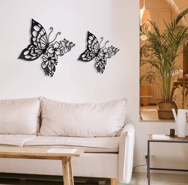 EZ4ENCE Butterfly Decoration Wall Art Boho Home Decor Hanging Appearance Metal Flower for Bedroom Living Room Wall,Black(Medium) - Image 4