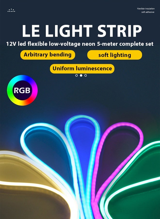 بوكسفالزور شريط إضاءة LED (16.4 قدم/5 متر)، شريط إضاءة LED نيون 12 فولت، حبل إضاءة نيون مقاوم للماء IP67، إضاءة جو مرنة، قابل للقص بنفسك، مجموعة شريط LED لغرفة النوم والمطبخ وديكور مرآة الزينة المنزلية وخزانة غرفة النوم وديكور القارب - Image 5