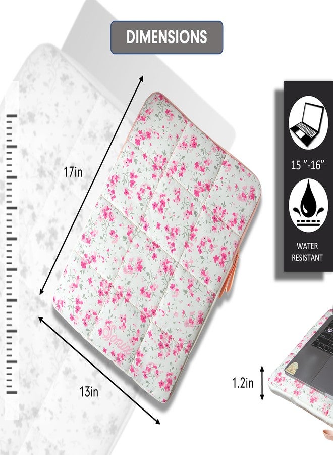 سونيكس | جراب كمبيوتر محمول منتفخ | 15-16 بوصة، حقيبة حمل كمبيوتر محمول مبطنة على شكل وسادة، جراب كمبيوتر | تصميم ريفي مزهر - Image 4