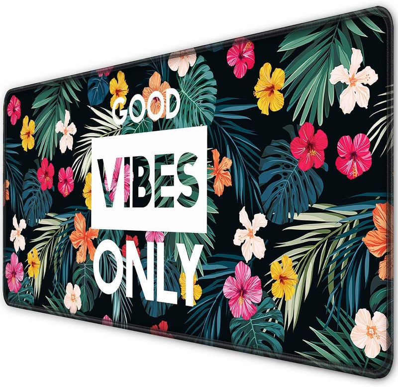 INOVERA Neoprene Extended Anti-Slip Rubber Gaming Mouse Pad Floral Stitched for Laptop, Computer Mat, 885L x 400B mm (Flower Good Vibes Only) - Image 1