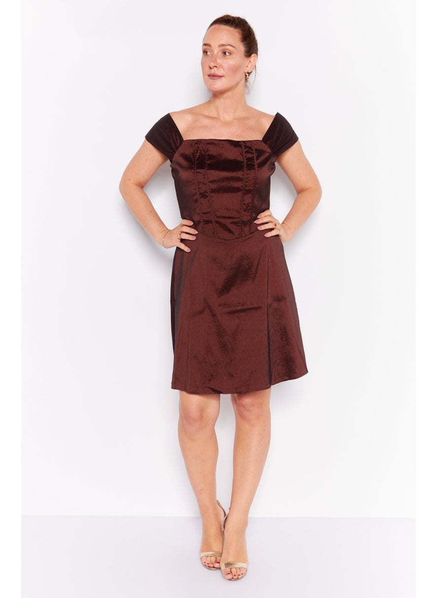Collective The Label Women Solid Curve Dress, Brown  - Image 3